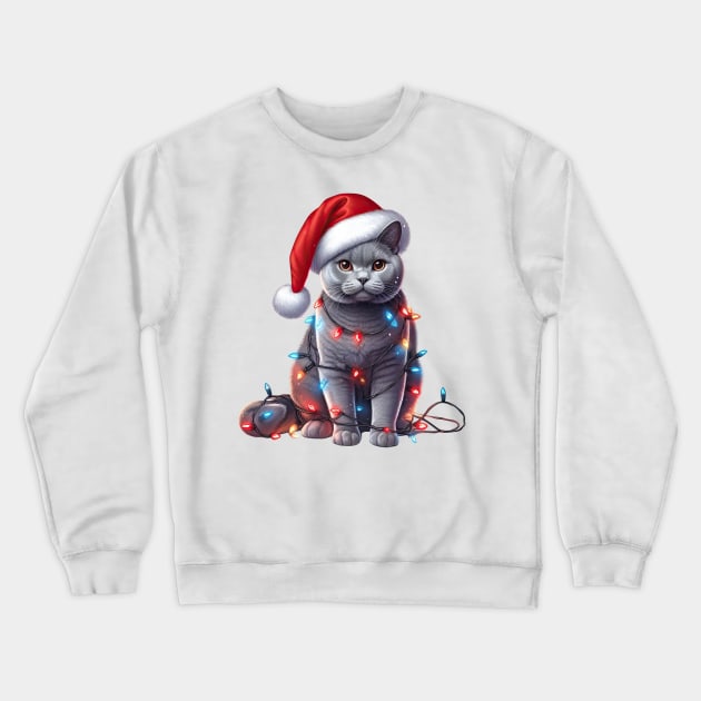 Christmas Chartreux Cat Crewneck Sweatshirt by Chromatic Fusion Studio